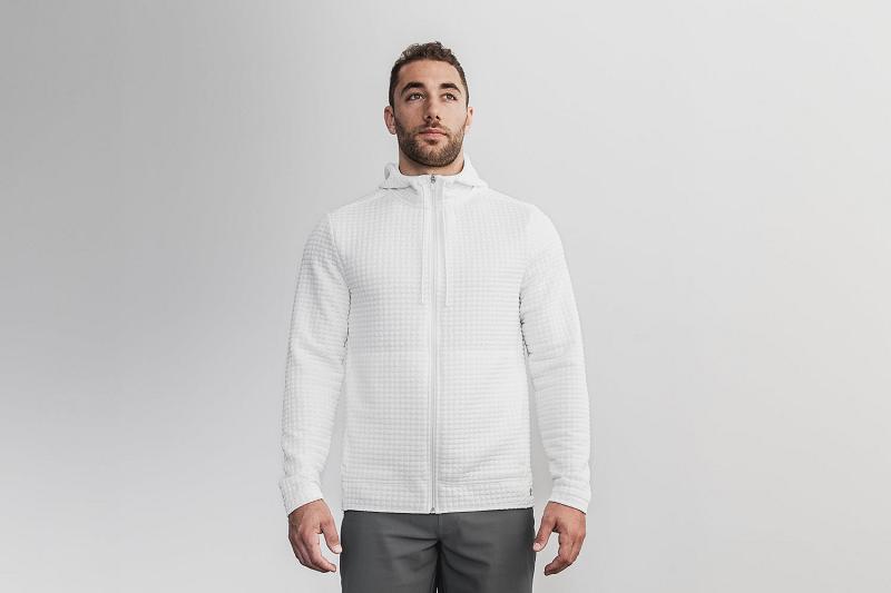 White Nobull Quilted Zip-Up Men\'s Hoodie | CA Q1557M